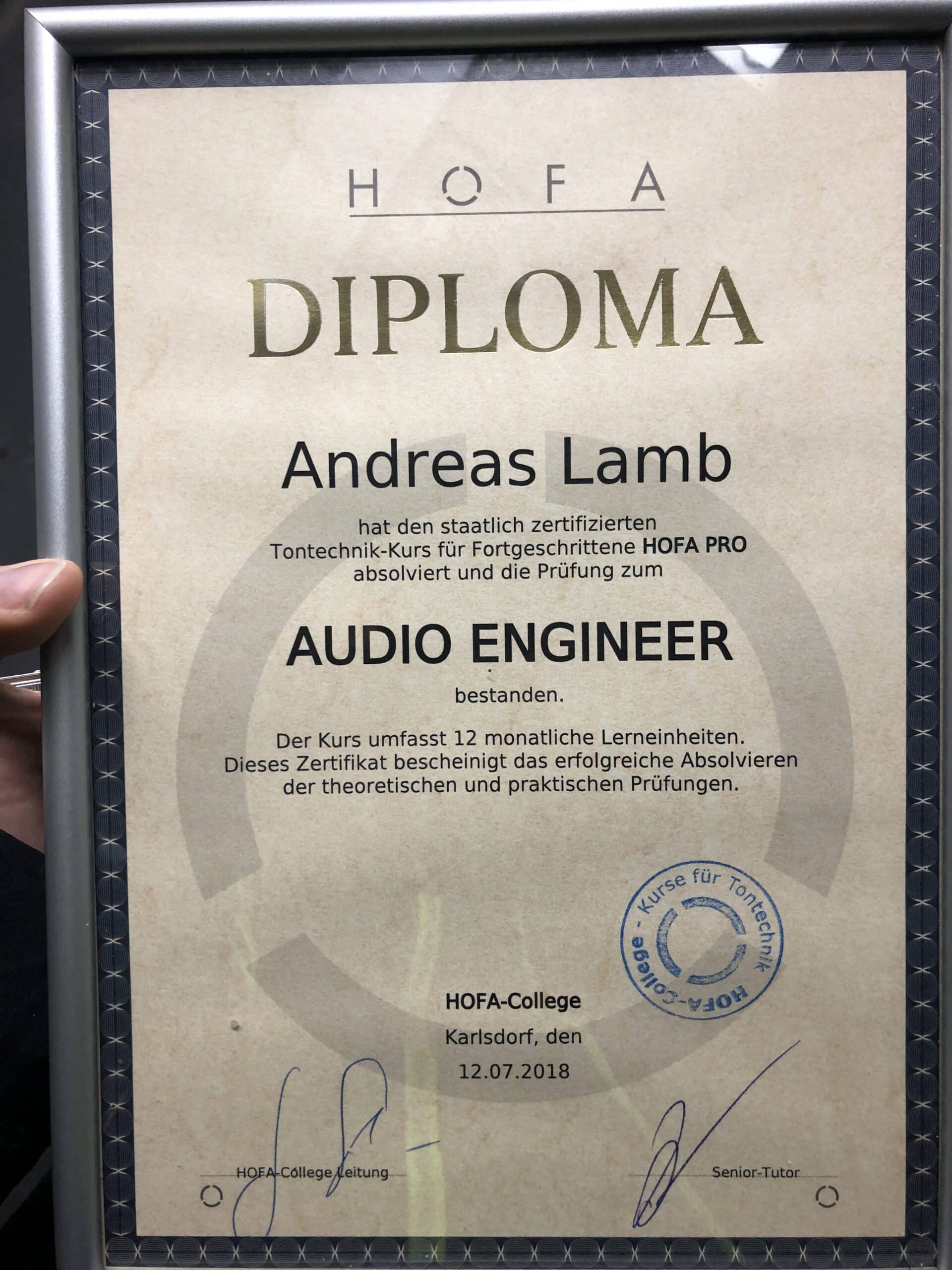 Diplom Audio Engineer - Andreas Lamb